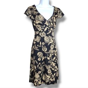 Vintage Y2K City Triangles Flutter Sleeve Deep V Neck Floral Print Dress Medium